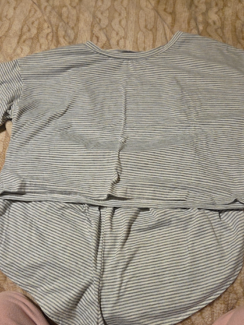 Striped Sleep/Lounge Set in Light Gray and White